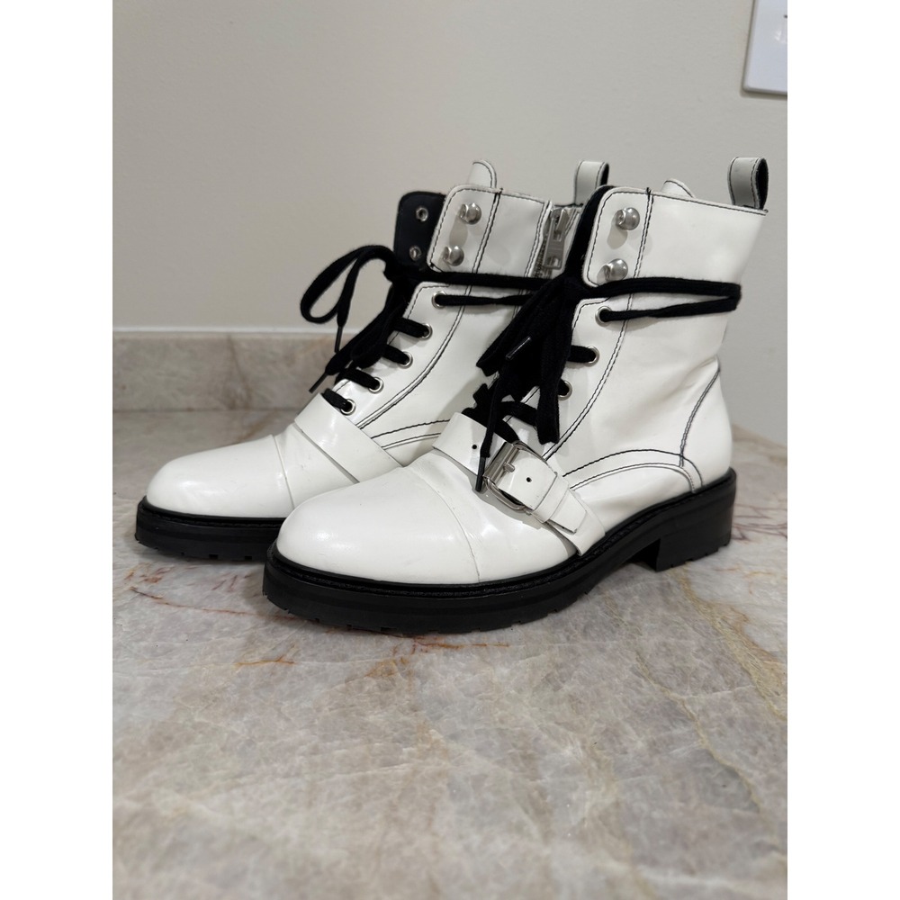 AllSaints Donita White Leather Combat Moto Boots EU 38 US 8 - Picture 2 of 13